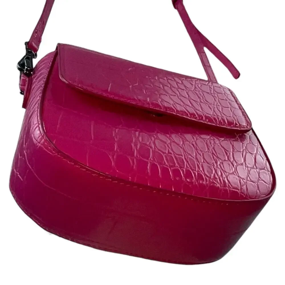 ZARA Womens Pink Faux Crocodile Leather Mini Crossbody Shoulder Handbag OS